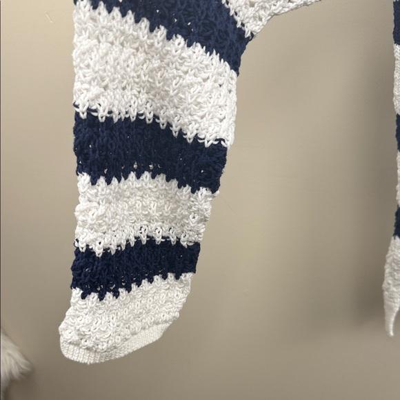 TALBOTS OPEN KNIT Striped Navy and White Women's Sweater with collar - Picture 6 of 14